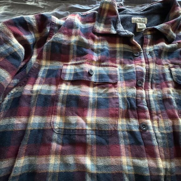 LL Bean Mens Fleece Lined Flannel Shirt Size 2XL Tall Plaid Shacket Heavyweight - Picture 6 of 10